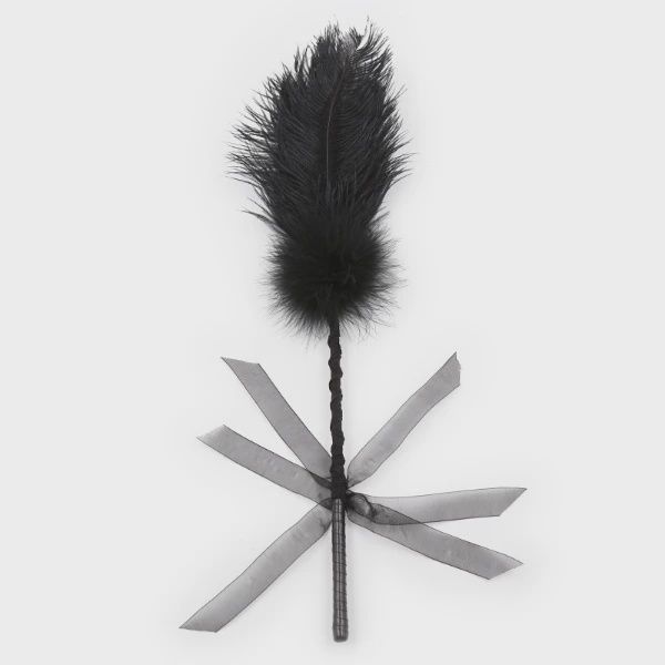 Ostrich Feather Tickler Ribbon Handle - 50cm, Colour: Black