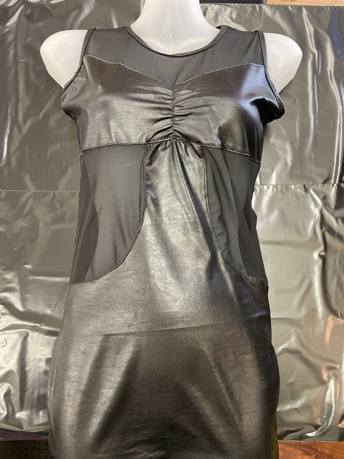 Wetlook Dress With Mesh Panels - OSFM