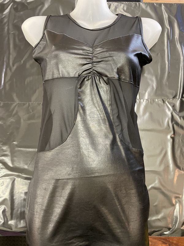Wetlook Dress With Mesh Panels - OSFM