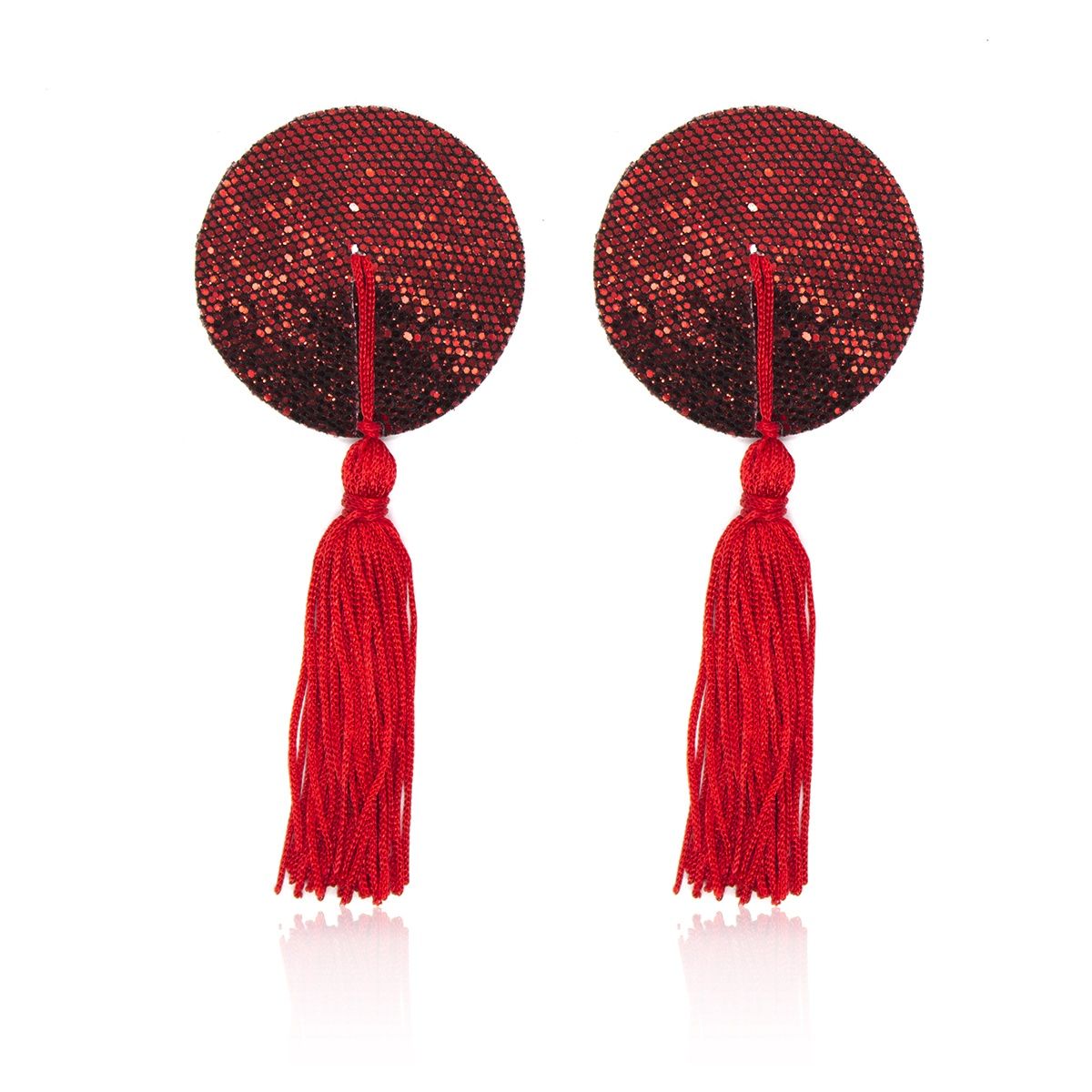 Circle Tassle Nipple Covers, Colour: Red