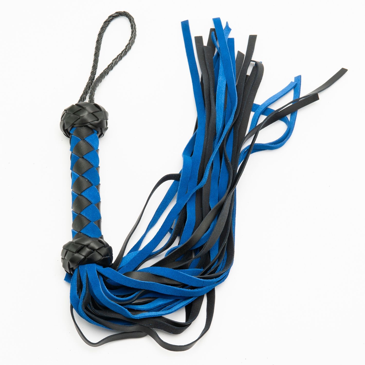 Checkered Handle Leather Whip – 54cm, Colour: Blue &amp; Black