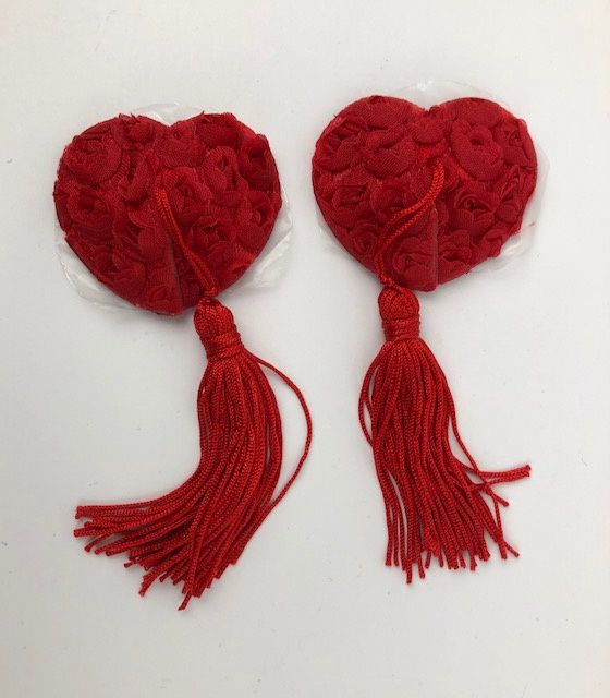 Heart Rose Nipple Covers, Colour: Red