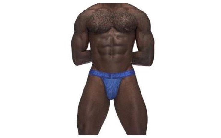 Male Power Sexagon Strappy Ring Jock, Colour: Blue, Size: S/M