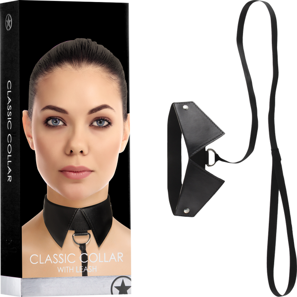 Classic Collar With Leash, Colour: Black
