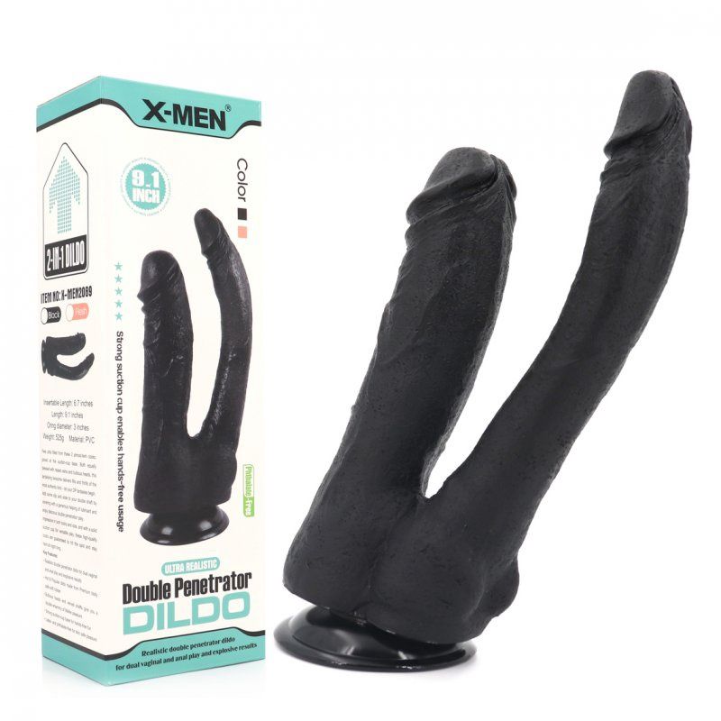 PVC Large 9.4 inch Double Cock, Colour: Black