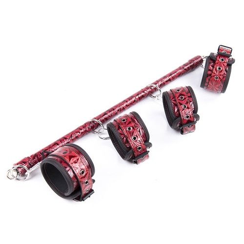 Crocodile Wrist And Ankle Cuffs Bar, Colour: Red