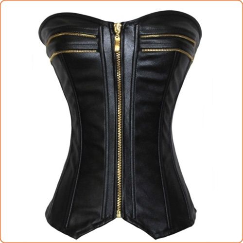Classic Leather Gold Zipper Overbust Corset