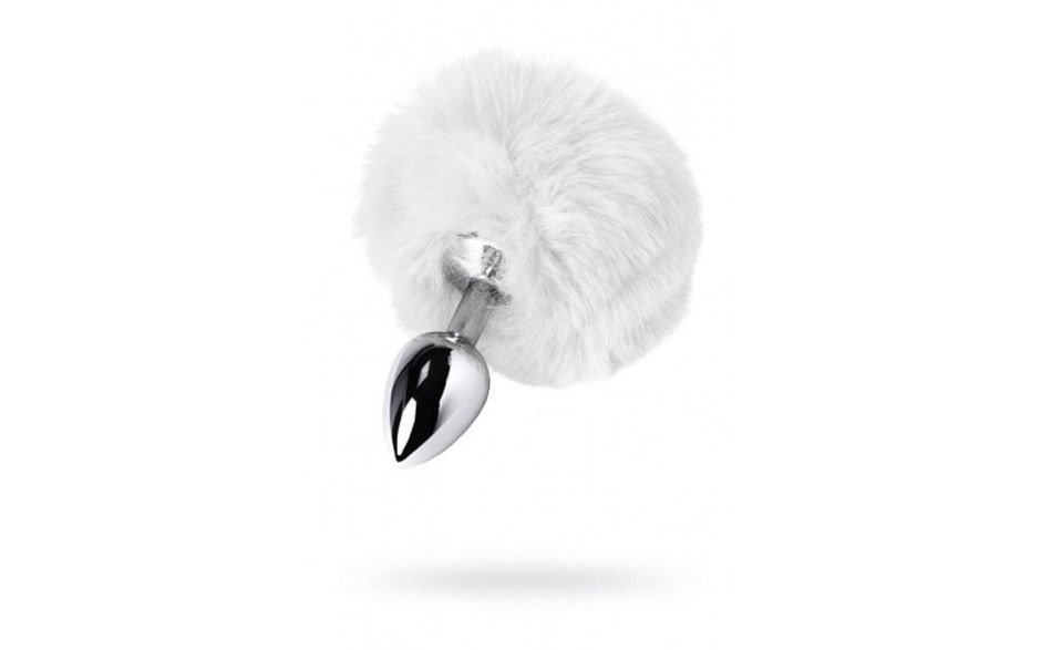 Silver Metal Anal Plug Small w  Tail, Colour: White