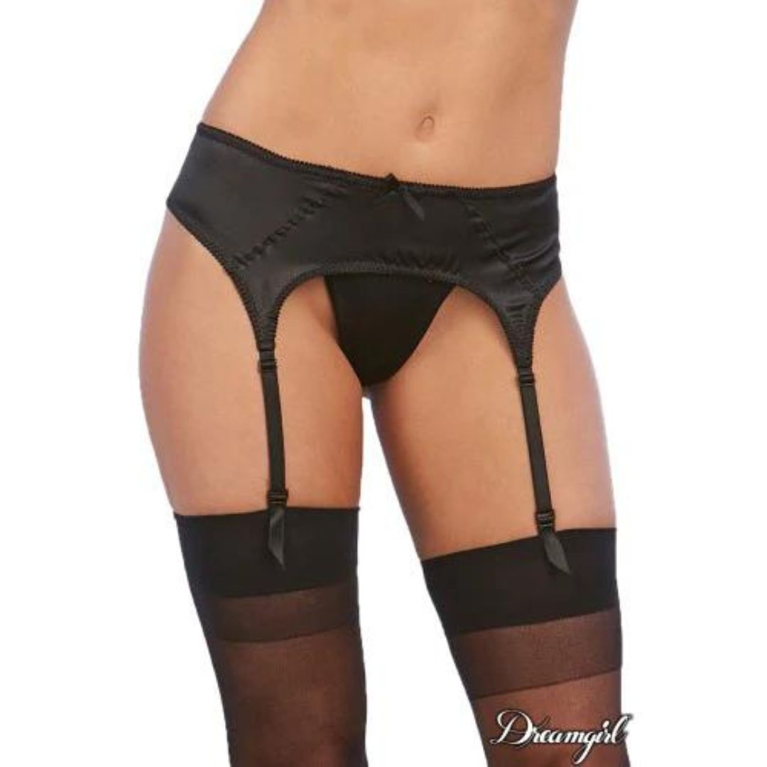 Satin Front Garter Belt - Black, Size: OSFM