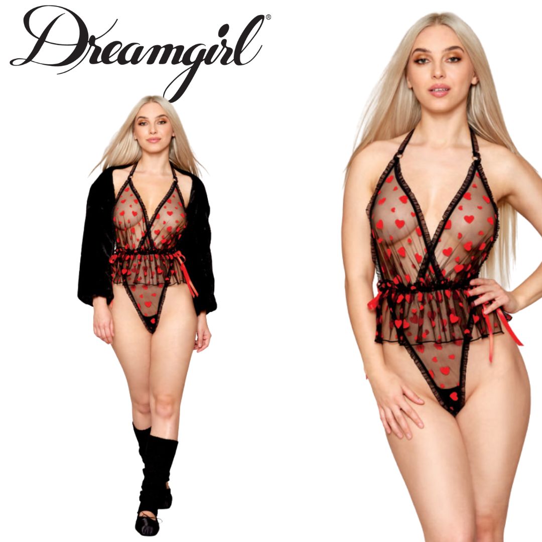 Black &amp; Heart Mesh Teddy - OSFM