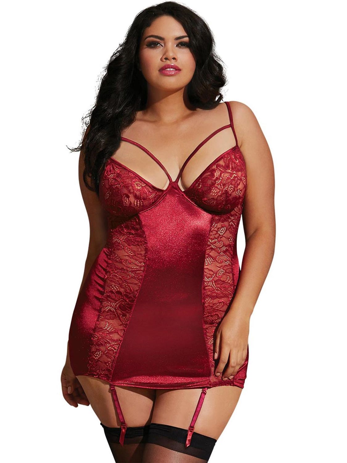 STRETCH SATIN GARTER SLIP, Colour: Garnett, Size: 10/12