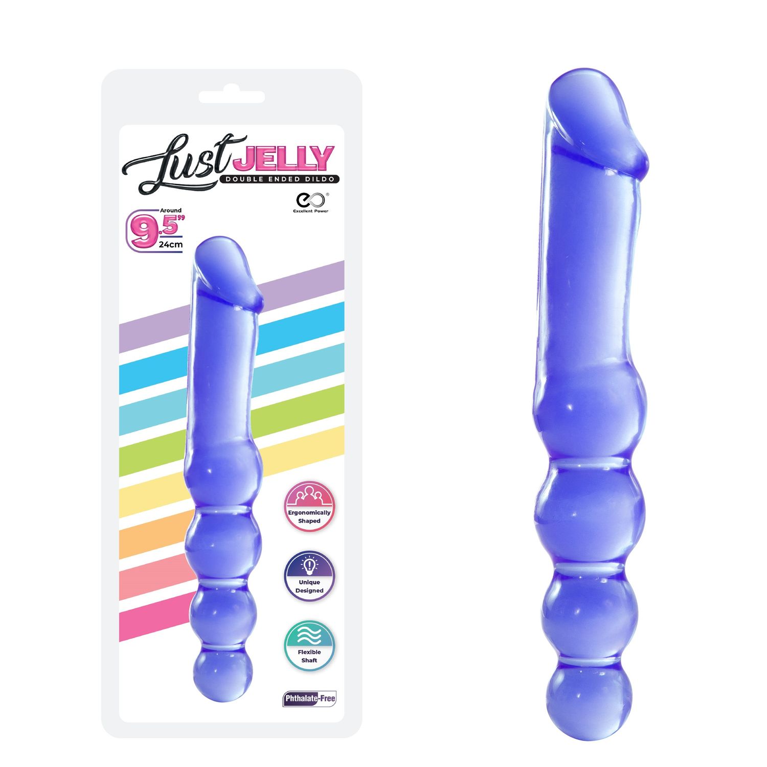 Lust Jelly Double Dong 9.5, Colour: Purple