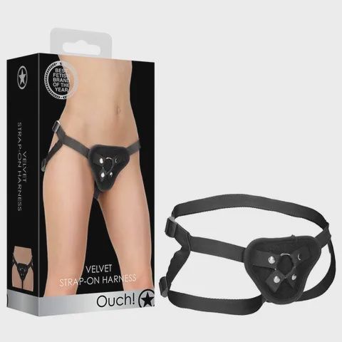 OUCH! Velvet &amp; Velcro Adjustable Harness with O-Ring
