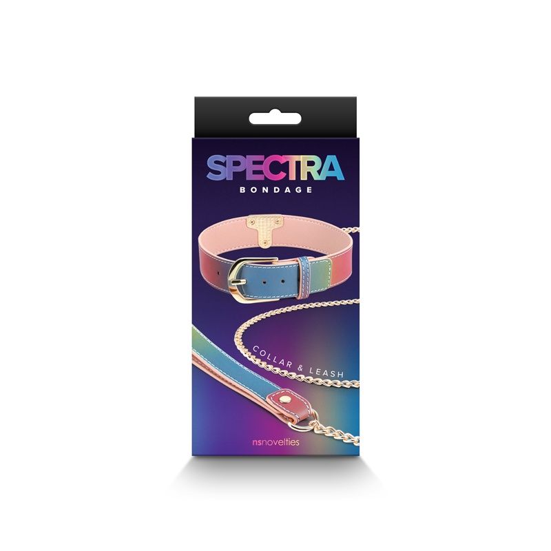 Spectra Bondage Collar &amp; Leash - Rainbow