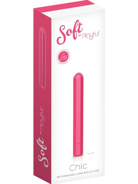 Soft by Playful Chic Rechargeable Long Bullet Vibe, Colour: Coral Pink
