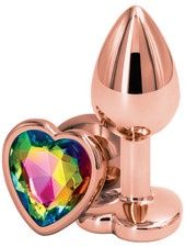 Rear Assets Rose Gold Butt Plugs, Diamante: Rainbow, Shape: Heart, Size: Small