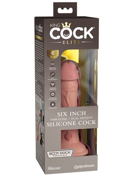 King Cock Elite Vibrating Silicone Dual Density Cock, Colour: Flesh, Size: 6 Inch