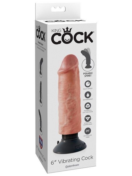 King Cock Suction Cup Vibrating Dong, Size: 6 Inch