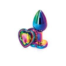 Rear Assets Multi Colour  Butt Plugs, Diamante: Rainbow, Shape: Heart, Size: Small