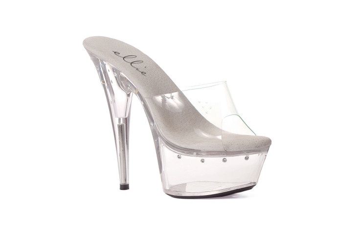 Slip On Rhinestone Platform Clear 6in, Size: 7