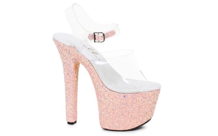 Stiletto Platform Sandal With Peach Glitter 7in, Size: Size 8