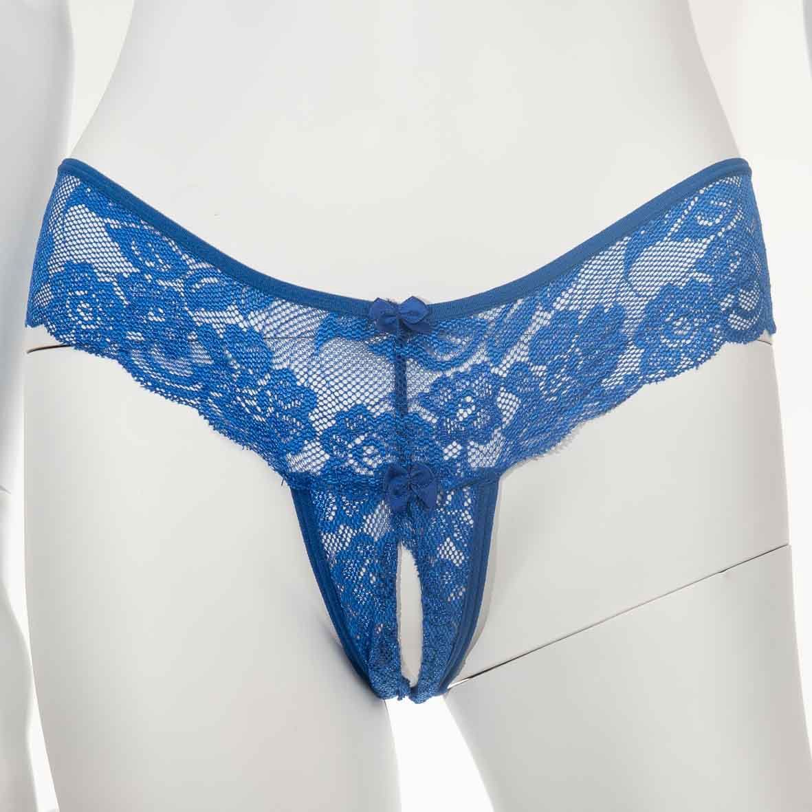 Lace Crotchless G-String, Colour: Blue, Size: 8