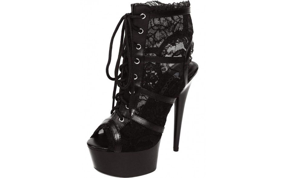 Black Lace Open Toe Platform Ankle Bootie, Size: 9