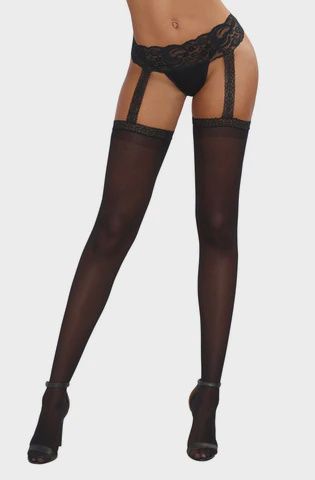 Black Pantyhose With Garters - Black, Size: One Size