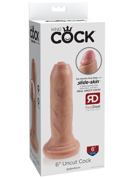 King Cock Uncut, Size: 6 Inch