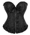 Gothic Brocade Corset Black w Zipper, Size: 6