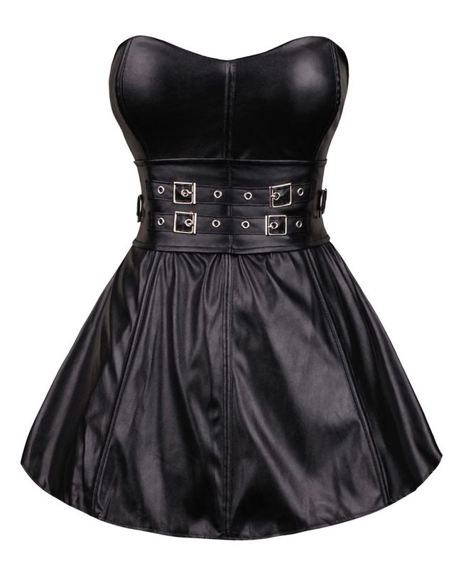 Faux Leather Corset Dress silver buckles