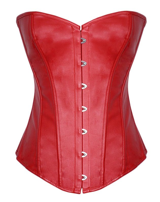 Leather Strapless Corset Red, Size: 6