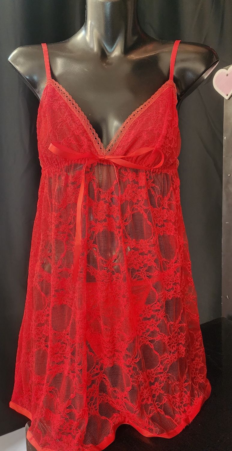 Lace Babydoll With G-string - Size 10, Colour: Red