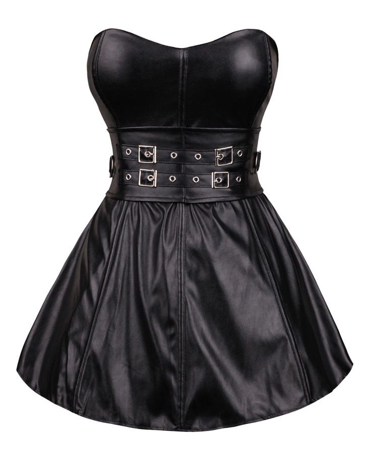 Faux Leather Corset Dress silver buckles, Size: 6