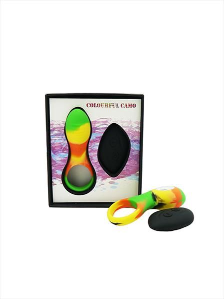 Colourful Camo Remote Control Cock Ring, Colour: Yellow