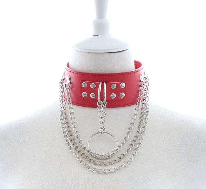 PU Leather Punk Choker Collar, Colour: Red