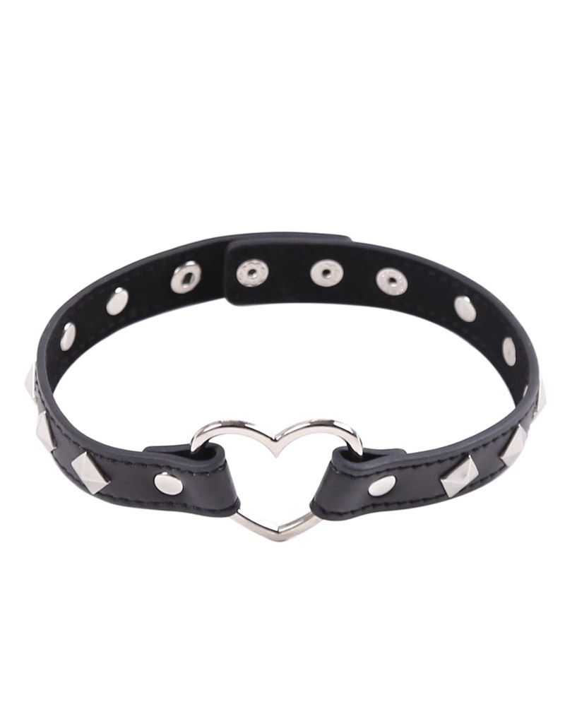 Punk PU Collar With Heart Link