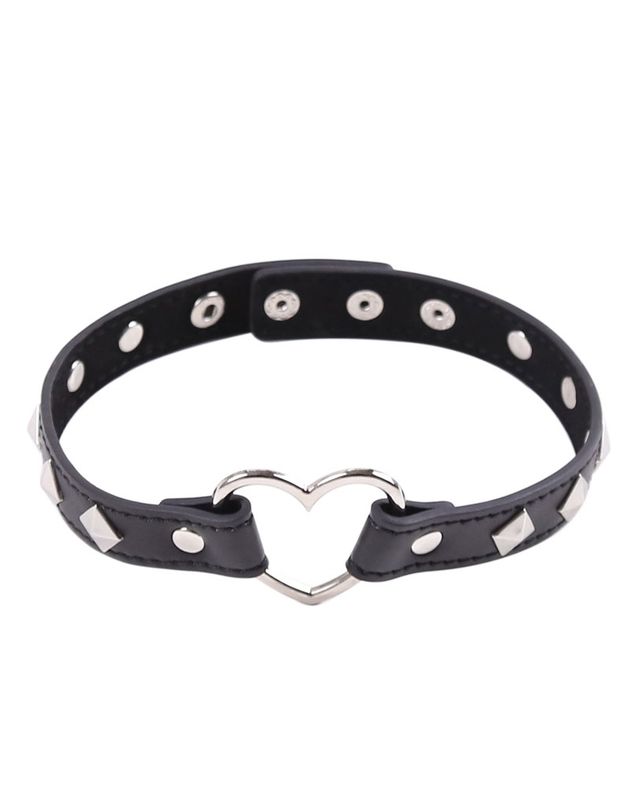 Punk PU Collar With Heart Link