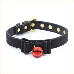 Bondage Collar Bow Tie with Bell, Colour: Black