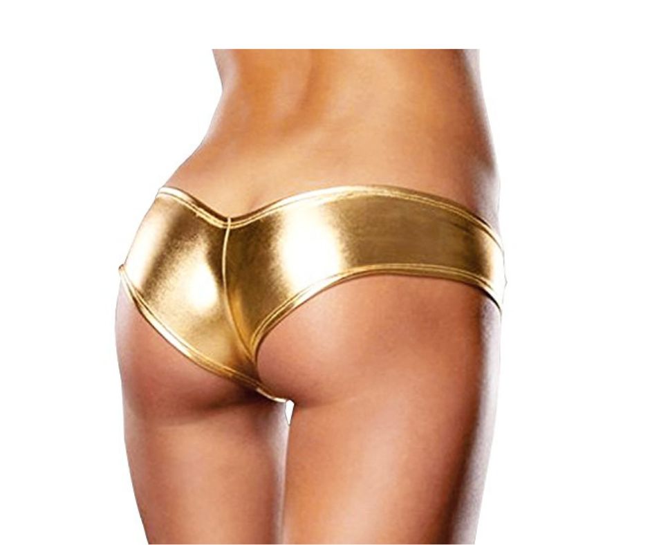 Metallic Micro Shorts Panty Thong - size 8, Colour: gold