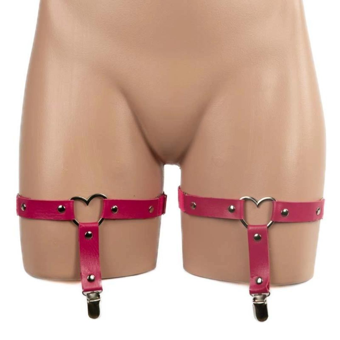 Faux Leather Heart Garter Pair, Colour: Hot Pink