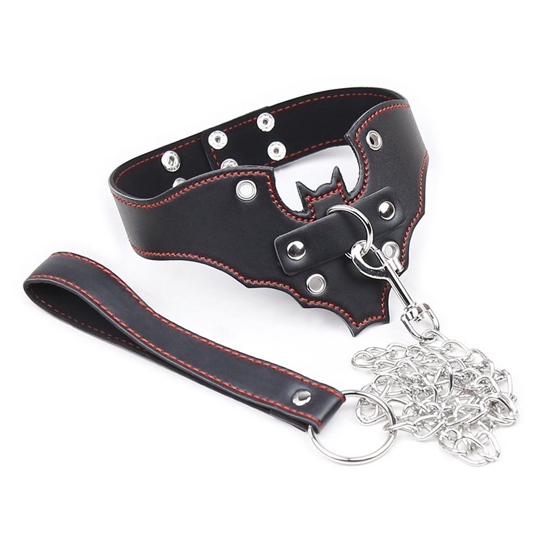 Bat PVC Leather Collar with Chain Lead