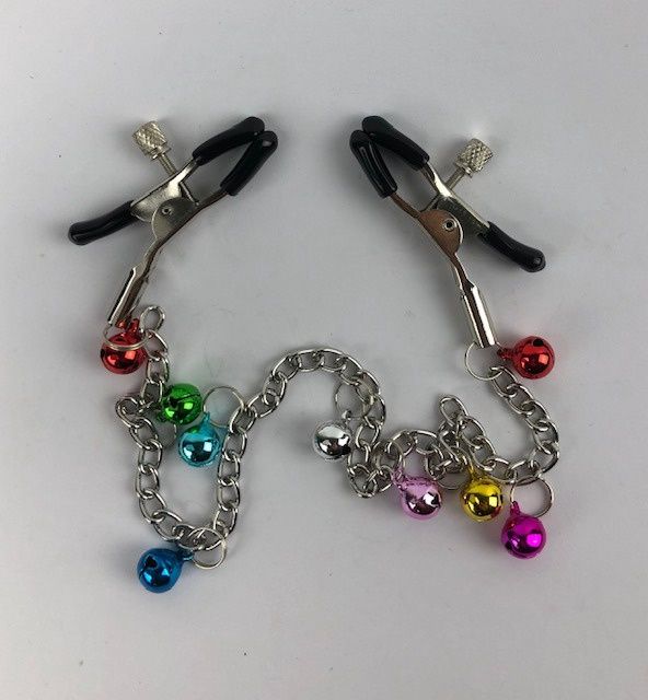 Nipple Clamps with Chain &amp; Coloured Bells