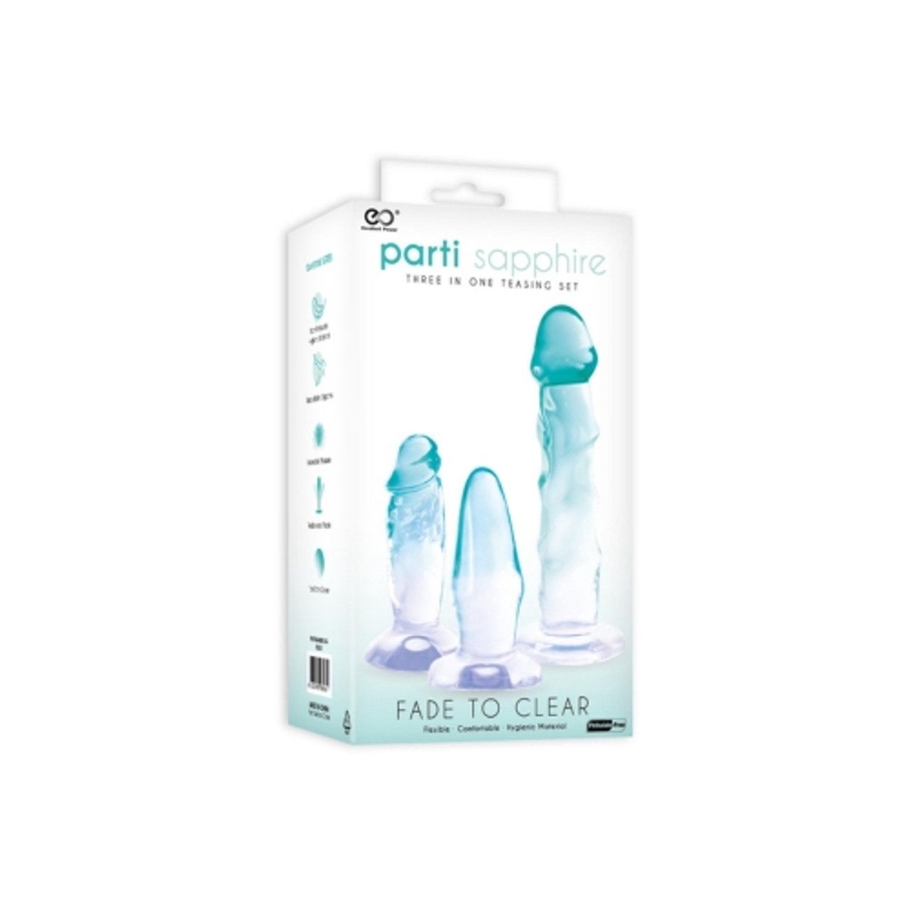 Parti Sapphire 3 in 1 Dildo &amp; Butt Kit - Transparent 4A, Colour: Blue