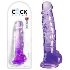 King Cock Clear 8 in. with balls, Colour: Purple
