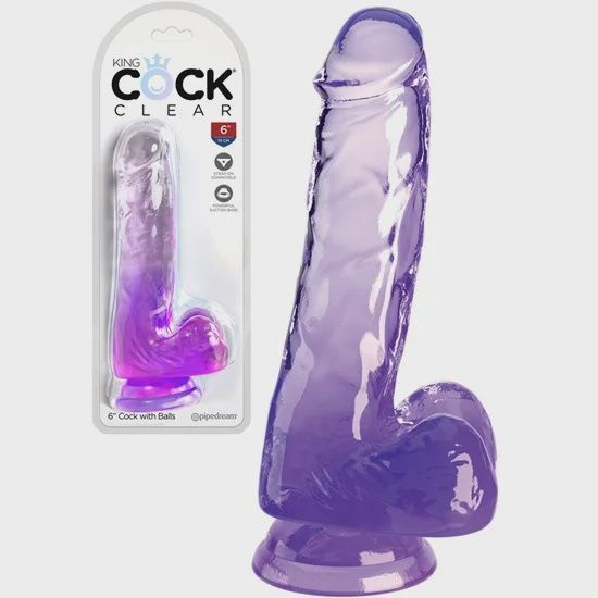 King Cock Clear 6 in. with balls, Colour: Purple