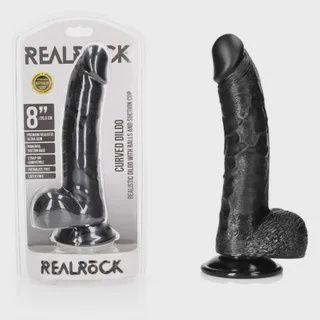 REALROCK Realistic Regular Curved Dong with Balls - 8&quot;, Colour: Black