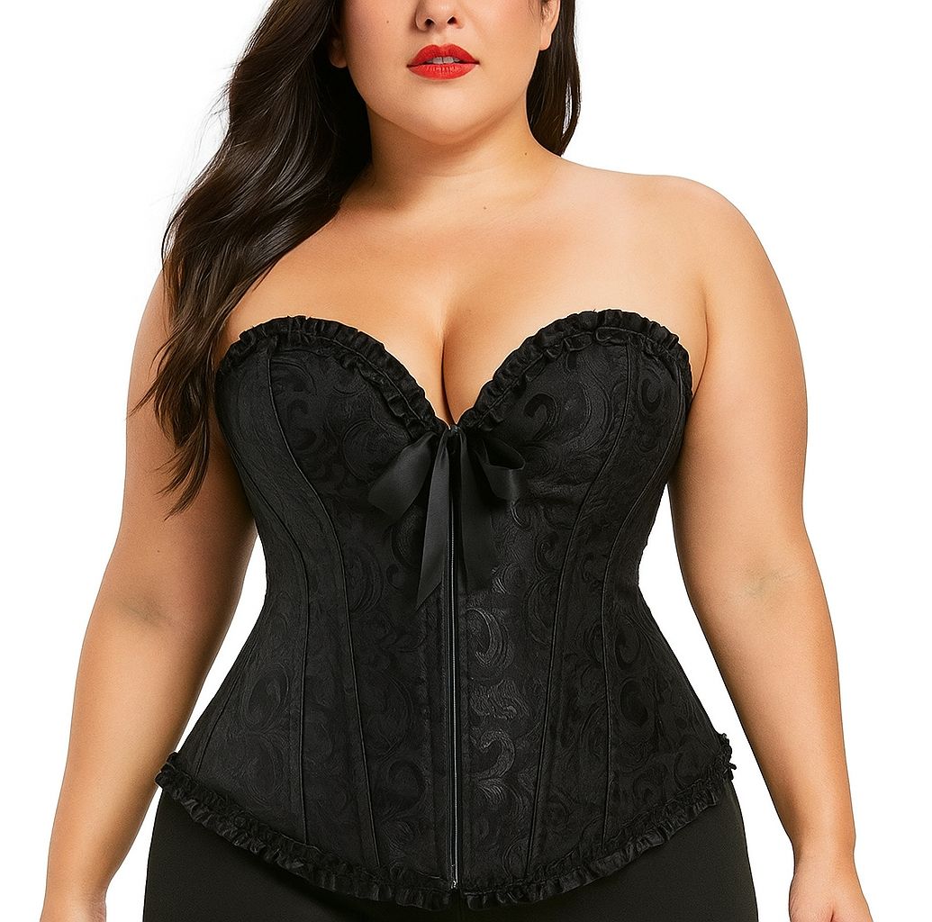 Gothic Brocade Corset Black With Zipper