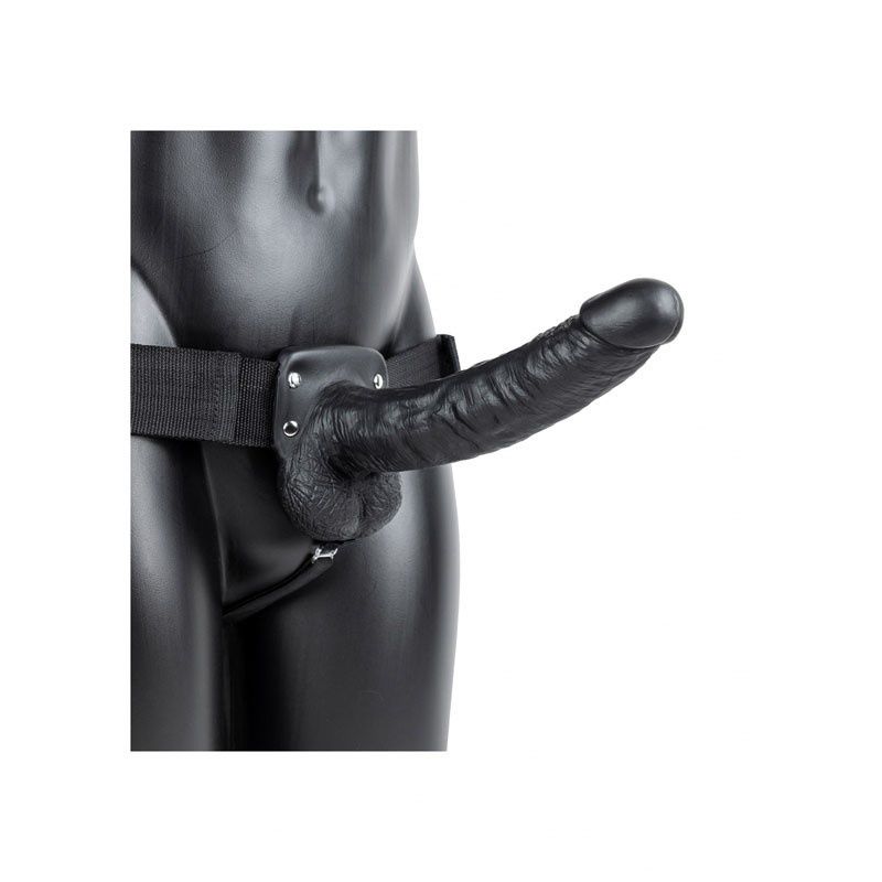 RealRock Hollow Strap-On With Balls - 23cm Black