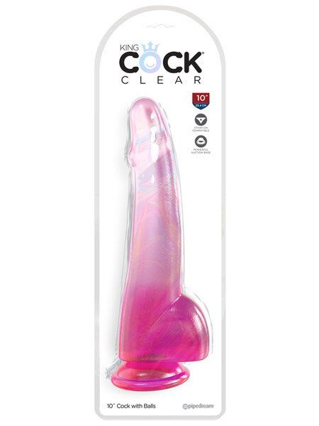 King Cock Clear 10 in. with balls - Pink